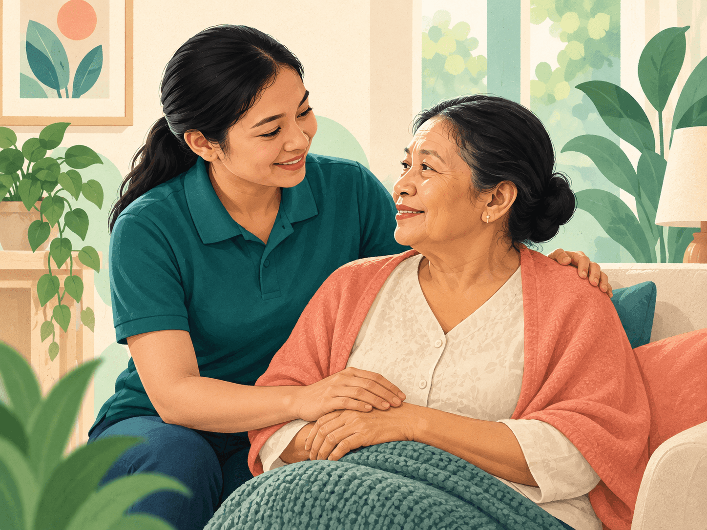 An elderly care professional supporting an older adult