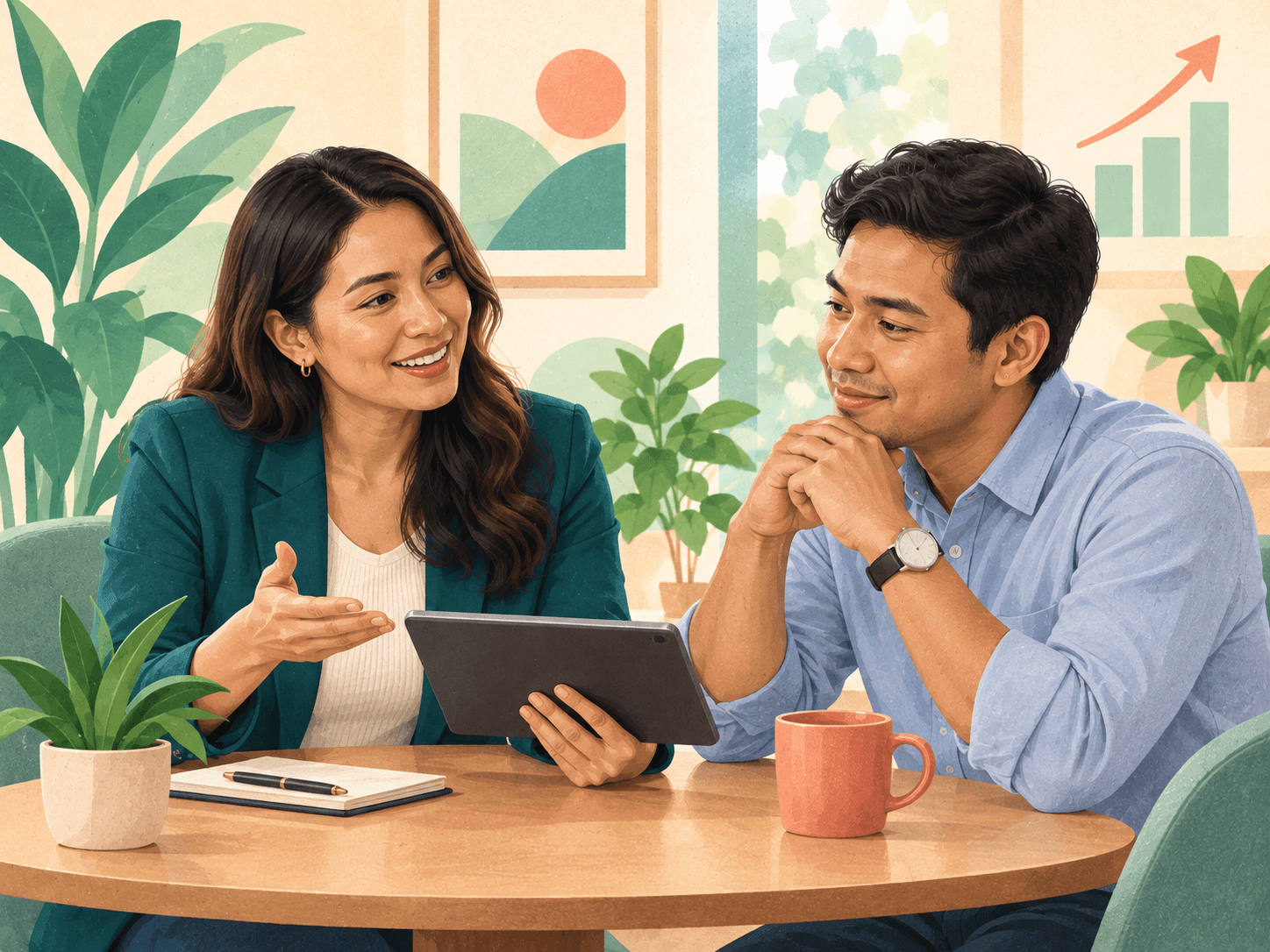 A sales professional explaining a solution to a client