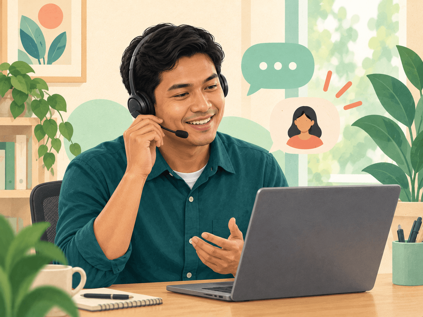 A customer support professional helping a customer